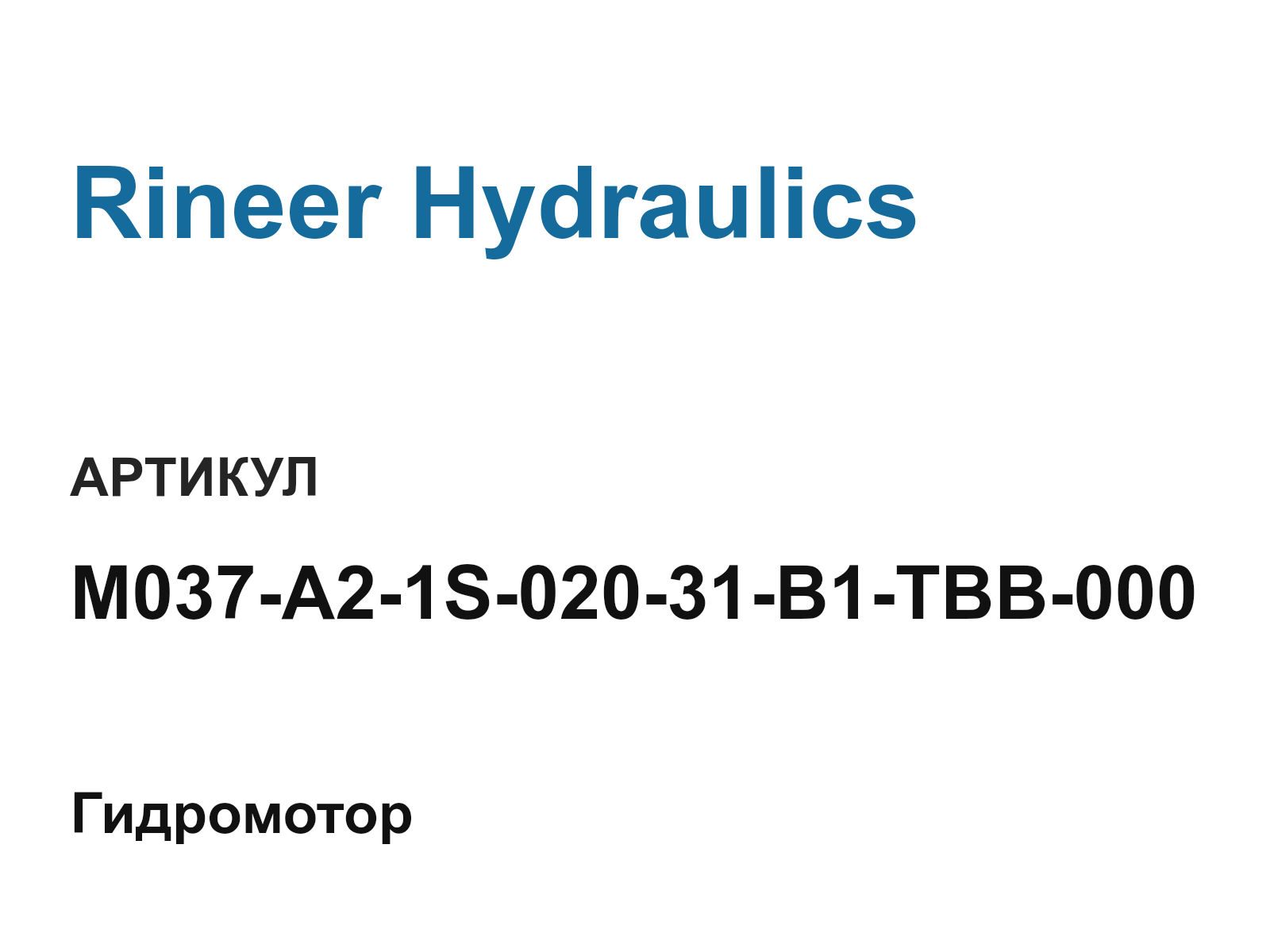 Rineer Hydraulics M037-A2-1S-020-31-B1-TBB-000-D2 (M037A21S02031B1TBB000D2)
